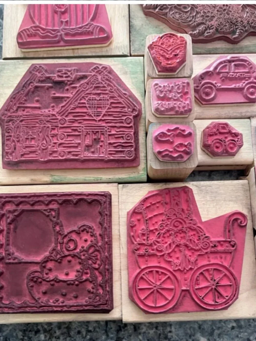 Vintage Wooden Stamp Collection - Natural Wood Color